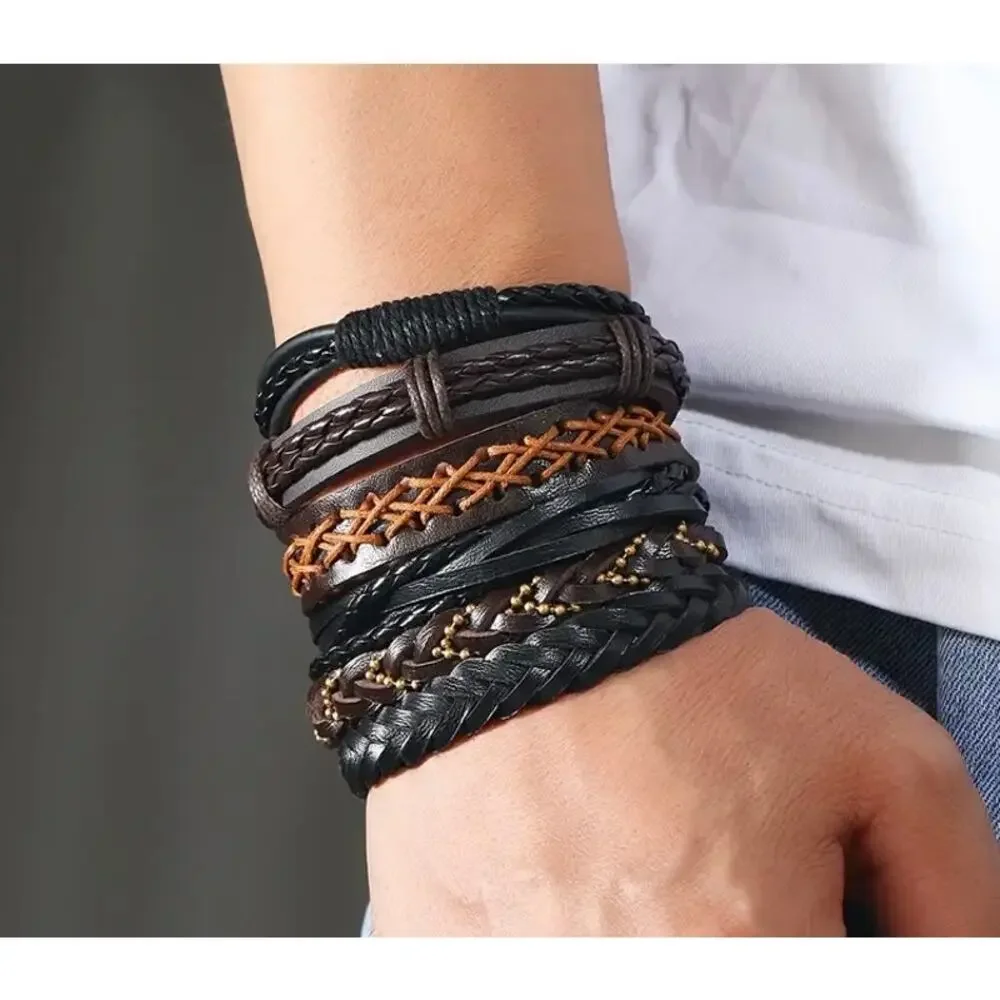 Men's Hand-woven Multi-layer Leather Bracelets. See Description on how to order